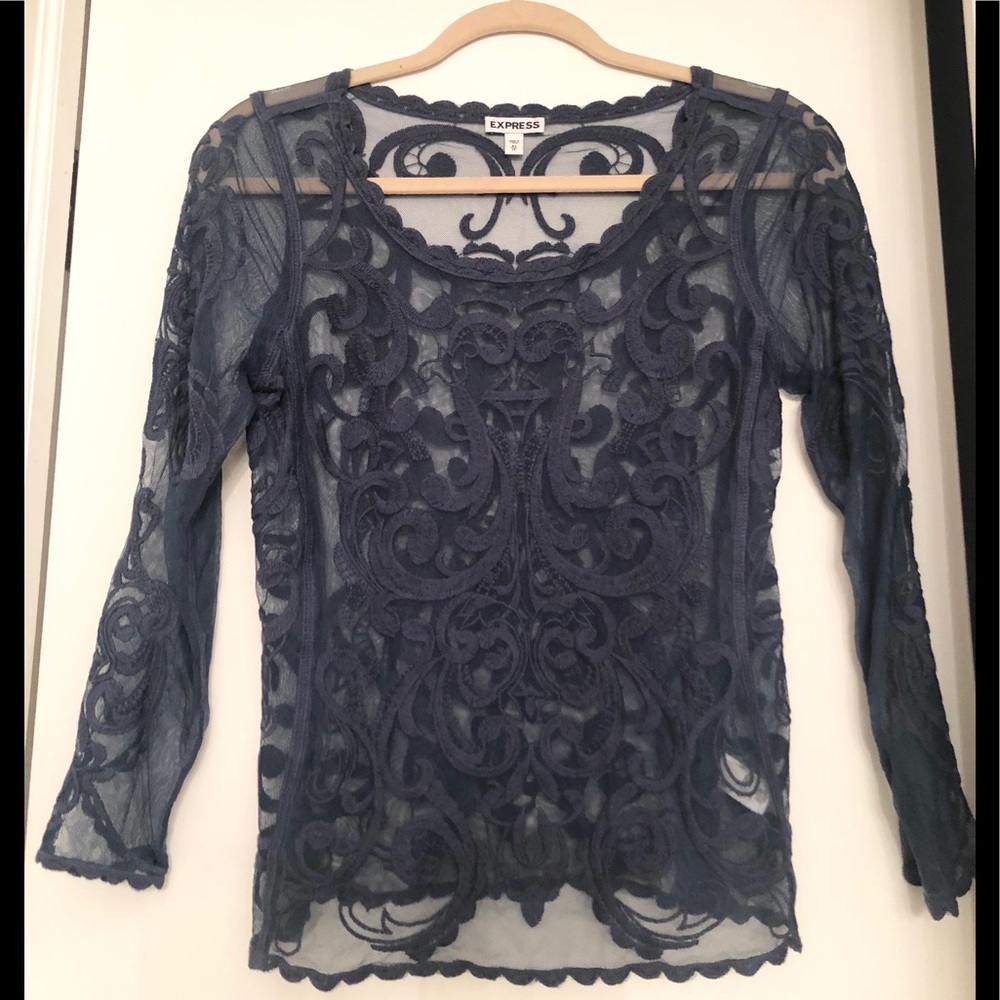 Express blue sheer crochet blouse